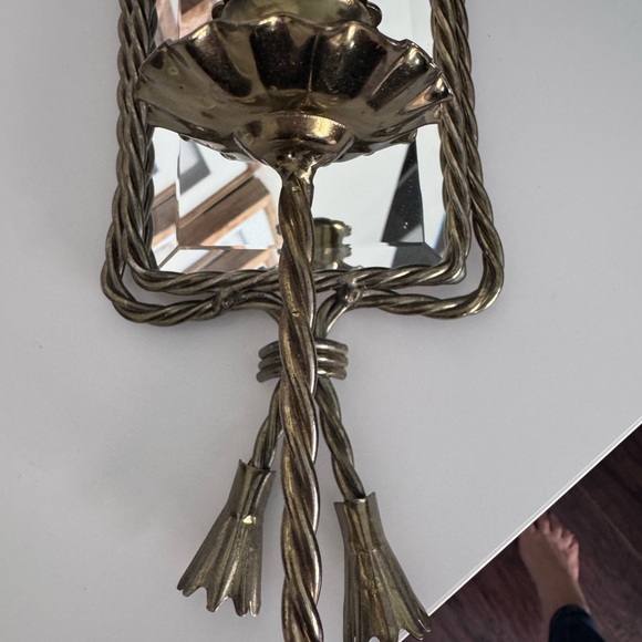 MCM brass mirror candle wall sconce - Picture 5 of 7
